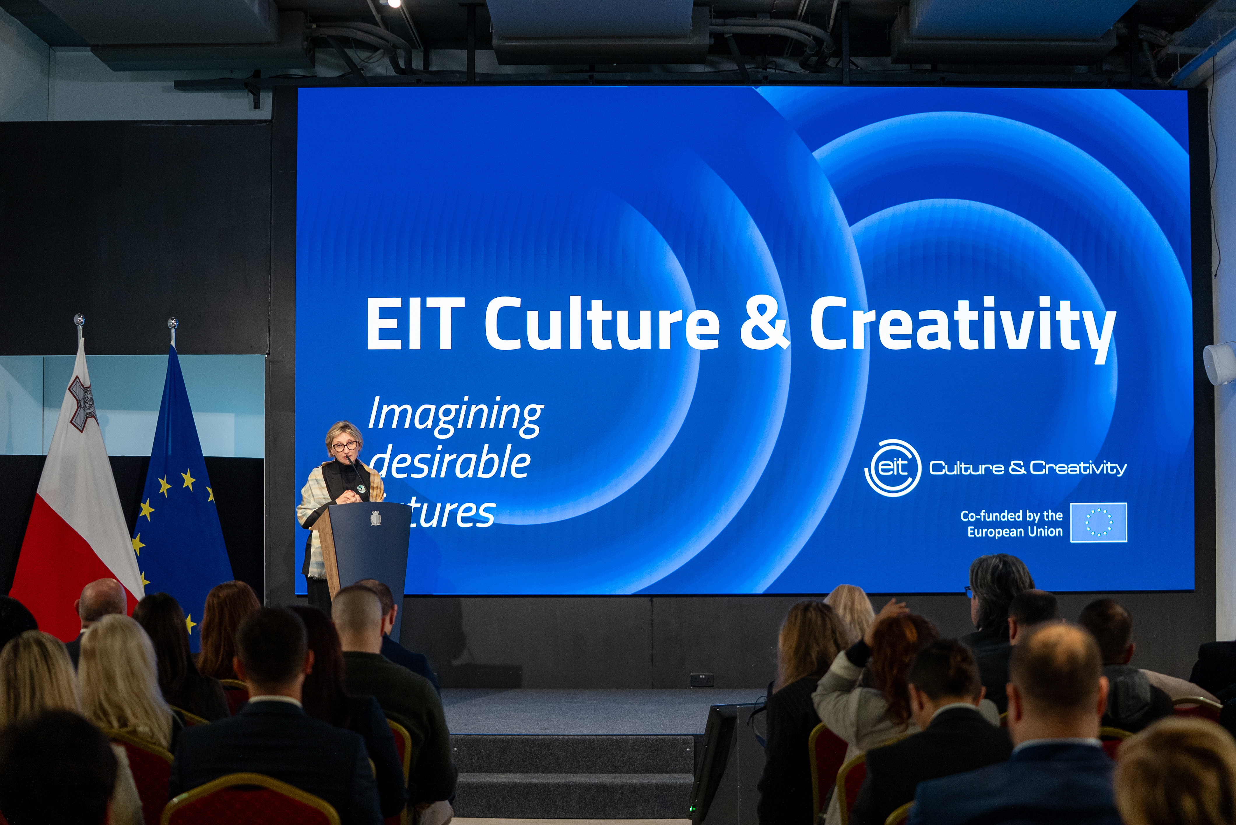 Angelica Monaco on stage at the EIT Culture & Creativity Malta Office Launch