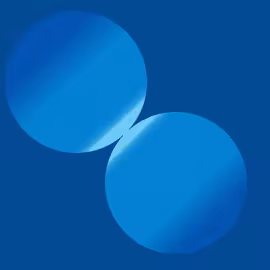 Two overlapping blue circles on a dark blue background, suggesting connection and alignment.