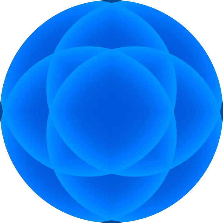 Abstract blue circular graphic made of overlapping gradient circles forming a symmetric pattern.