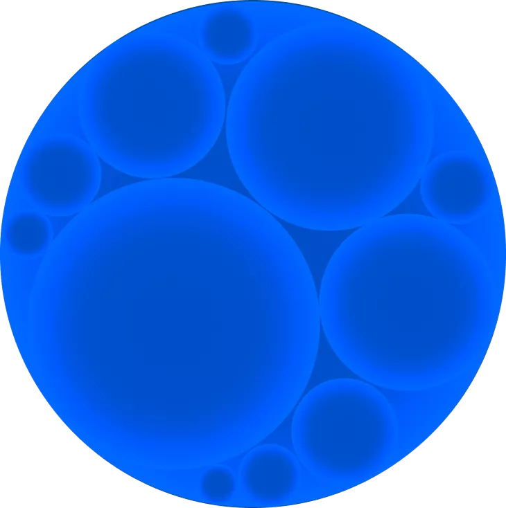 Abstract blue circular graphic composed of multiple overlapping gradient circles